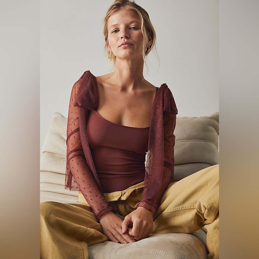FREE PEOPLE Tongue Tied Bodysuit in Nutmeg Size L